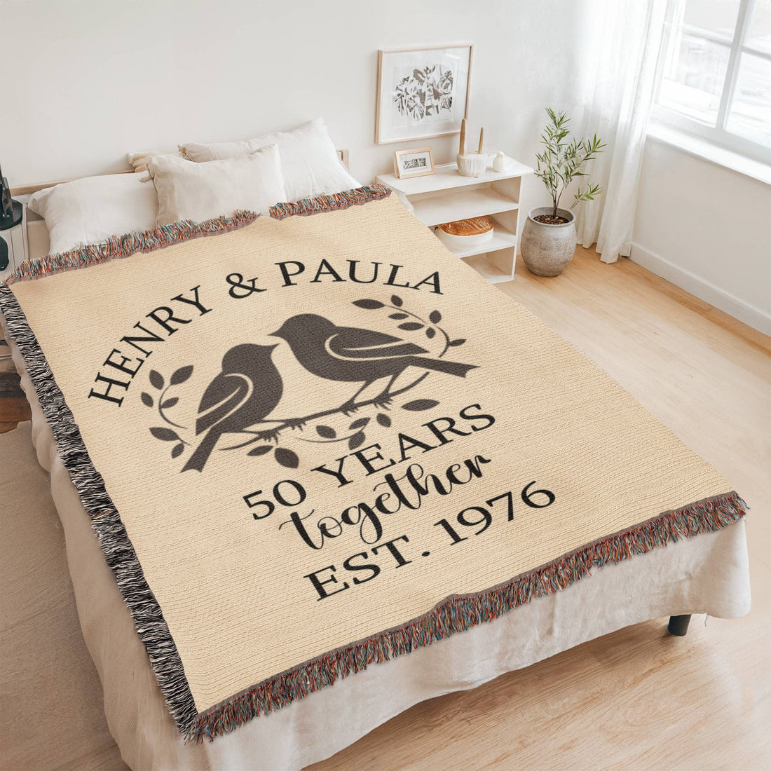 Personalized Anniversary Blanket | Love Birds Cotton Throw