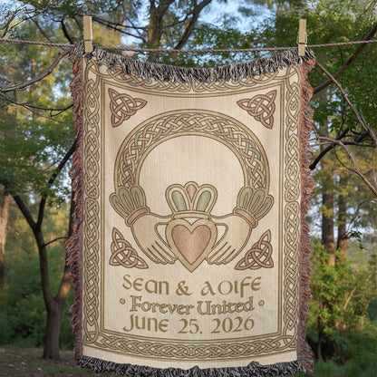 Personalized Irish Wedding Blanket | Claddagh Celtic Knot Cotton Throw