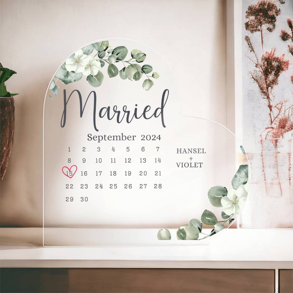 Personalized Wedding Gift - Married Calendar Acrylic Plaque