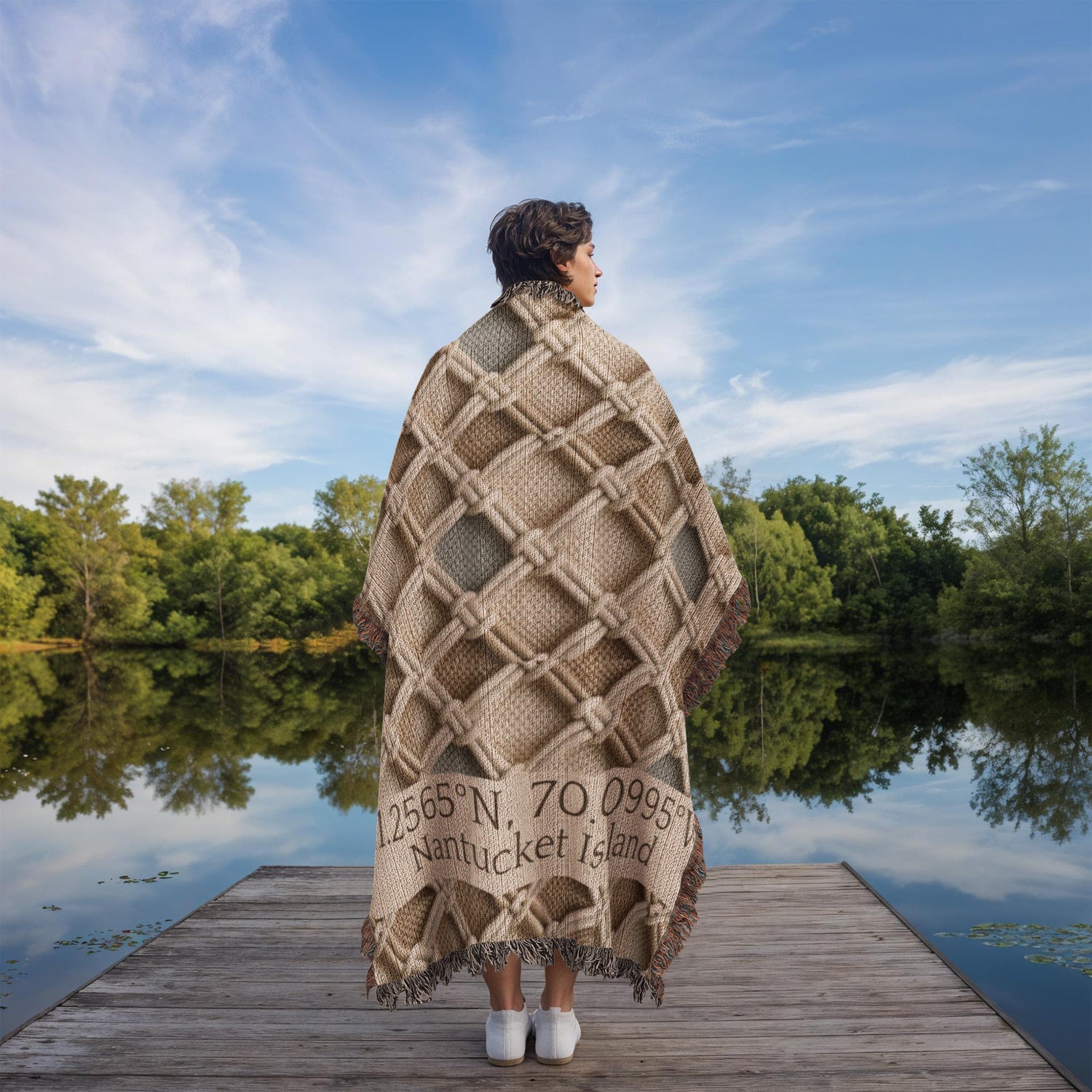 Custom Coordinates Blanket | Nantucket Island Cotton Throw | GPS Location Gift | Beach House Decor | Personalized Place Heirloom | Coastal