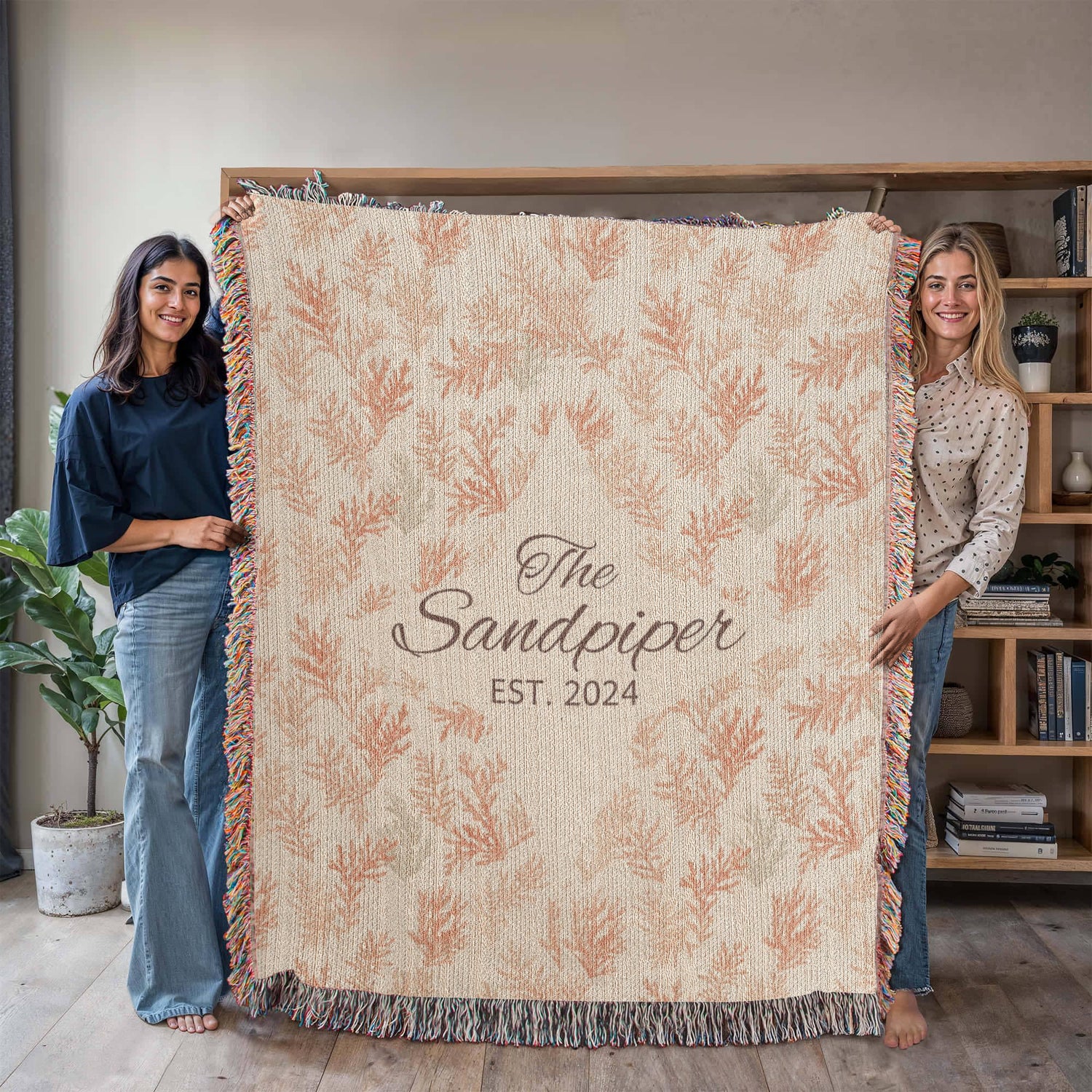 Custom Beach House Blanket |Personalized Throw | Vacation Home Name Gift | Heirloom 100% Cotton | Coastal Woven Blanket | Est. Year Gift