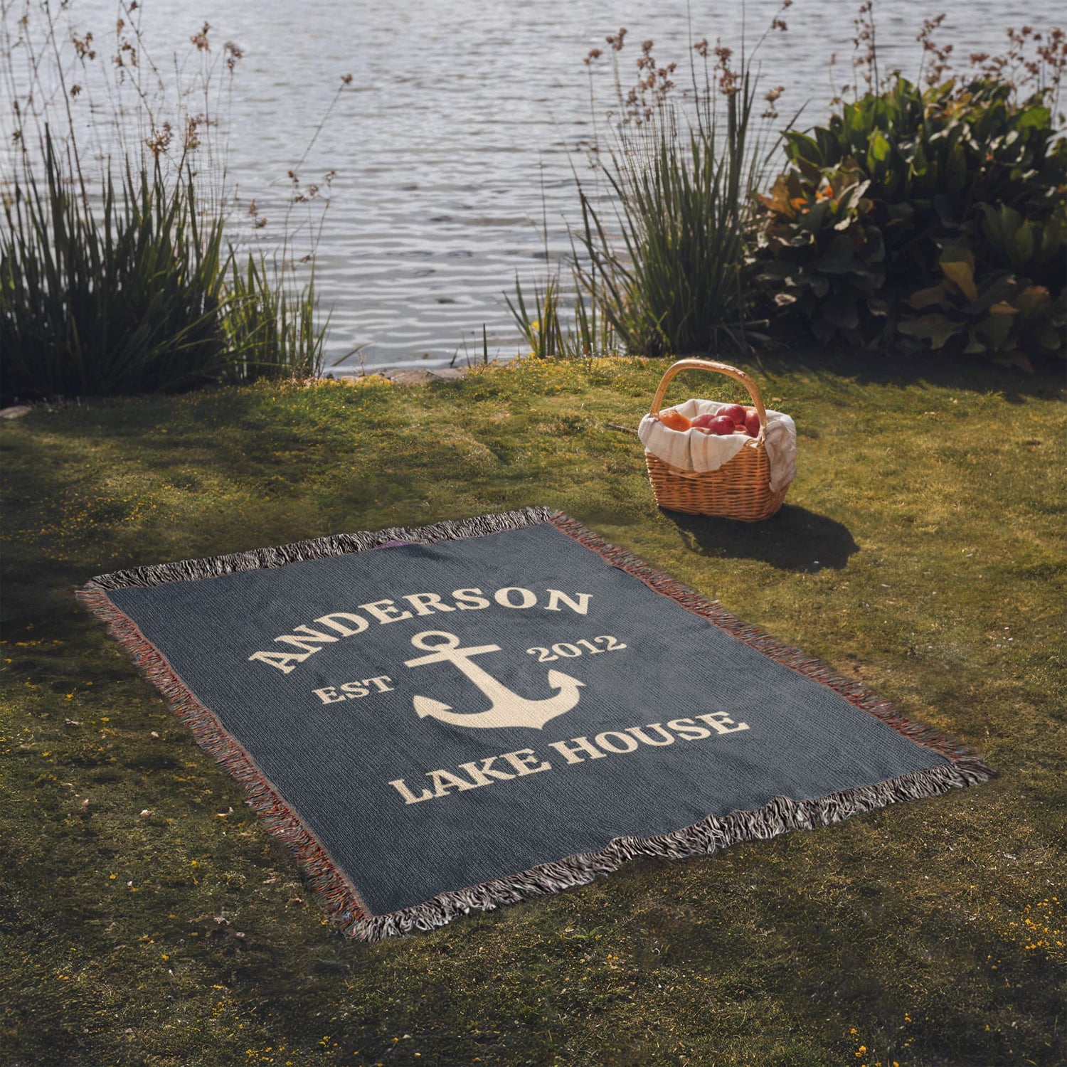 Custom Lake House Blanket | Personalized Family Name Anchor Throw