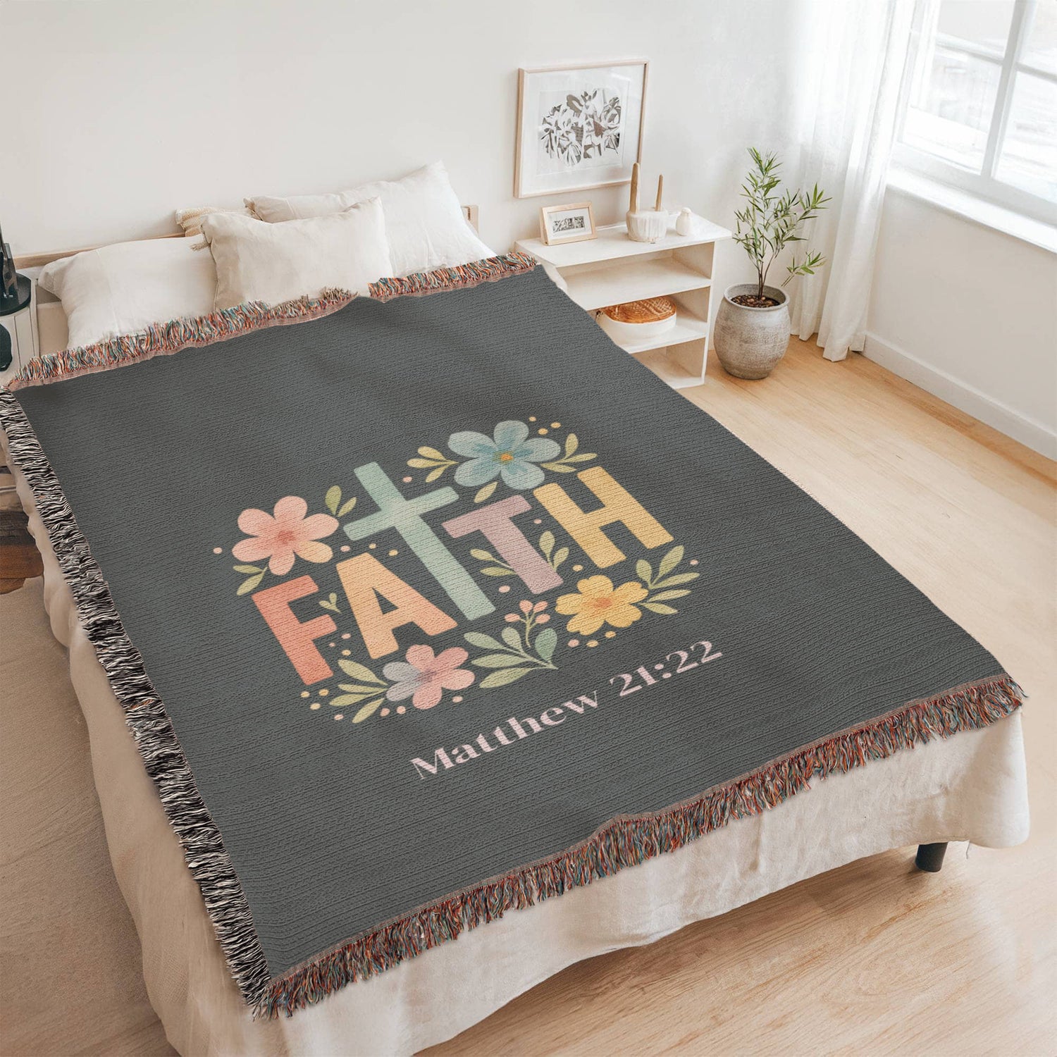 Personalized Christian Faith Blanket | Floral Cross Cotton Throw