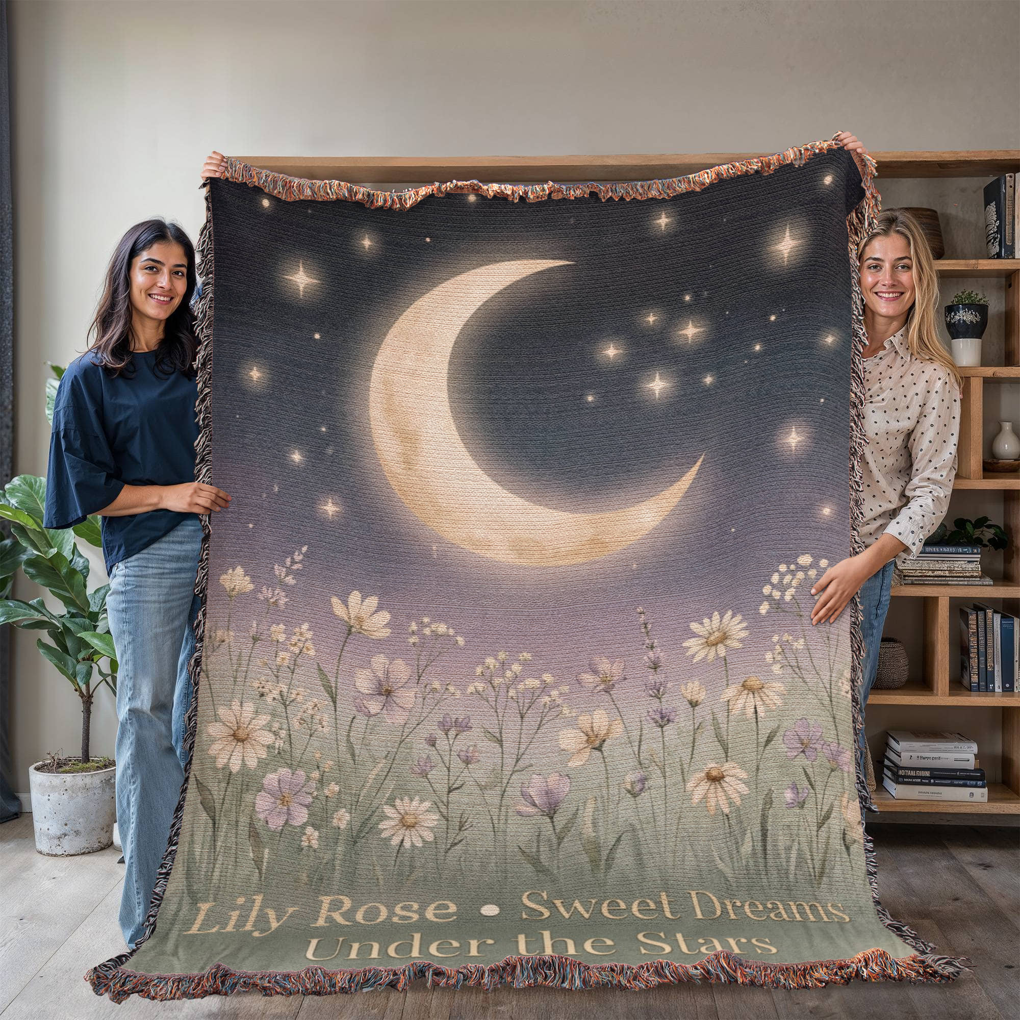 Personalized Baby Blanket | Moon &amp; Wildflower Cotton Throw