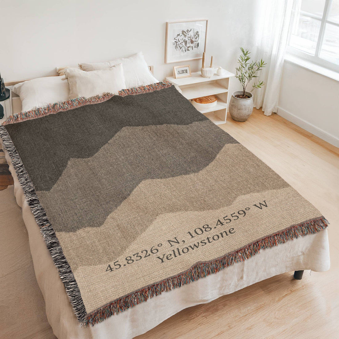 Custom Mountain Coordinates Blanket | Personalized GPS Location Throw | Yellowstone Lodge Gift | Heirloom Woven Nature Blanket | Cabin Decor