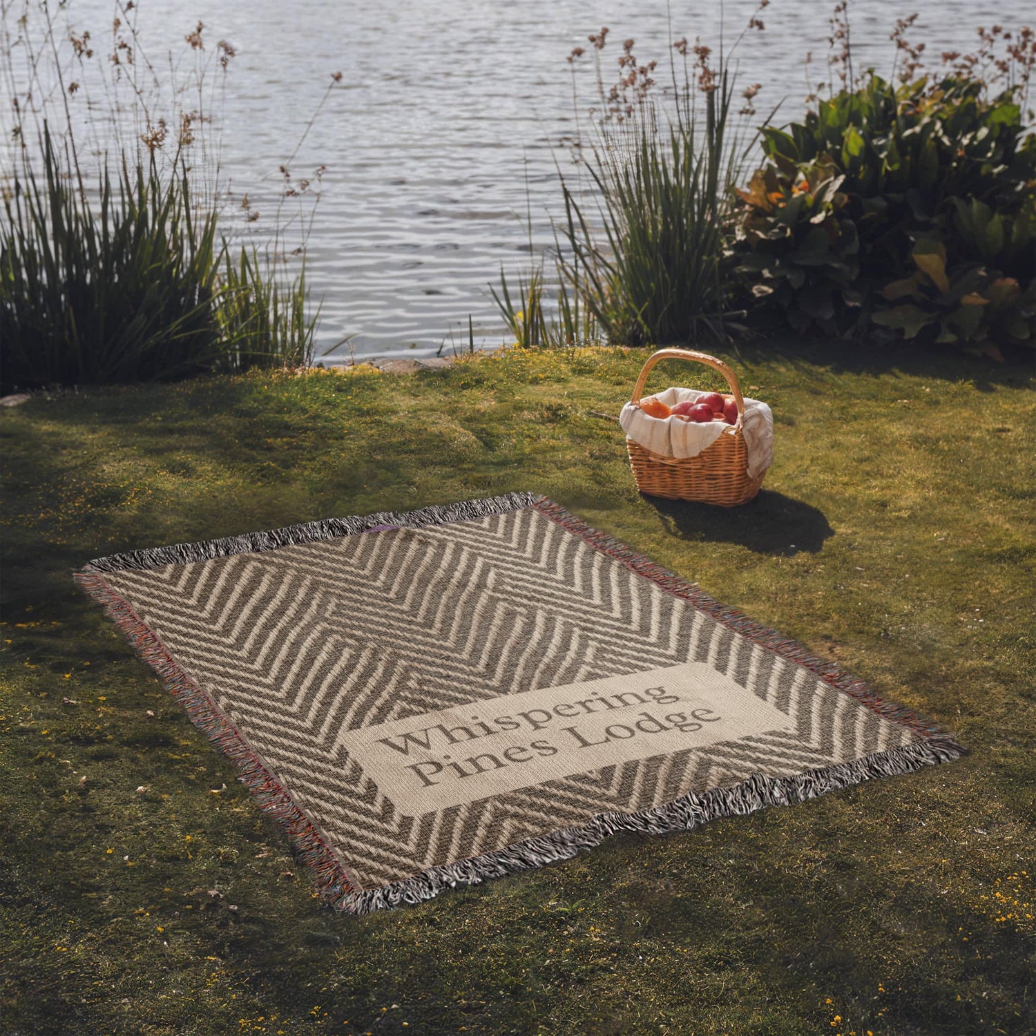 Custom Lodge Name Blanket | Herringbone Throw | Personalized Cabin Cotton Gift | Heirloom Woven Blanket | Lodge Decor | Cabin Housewarming