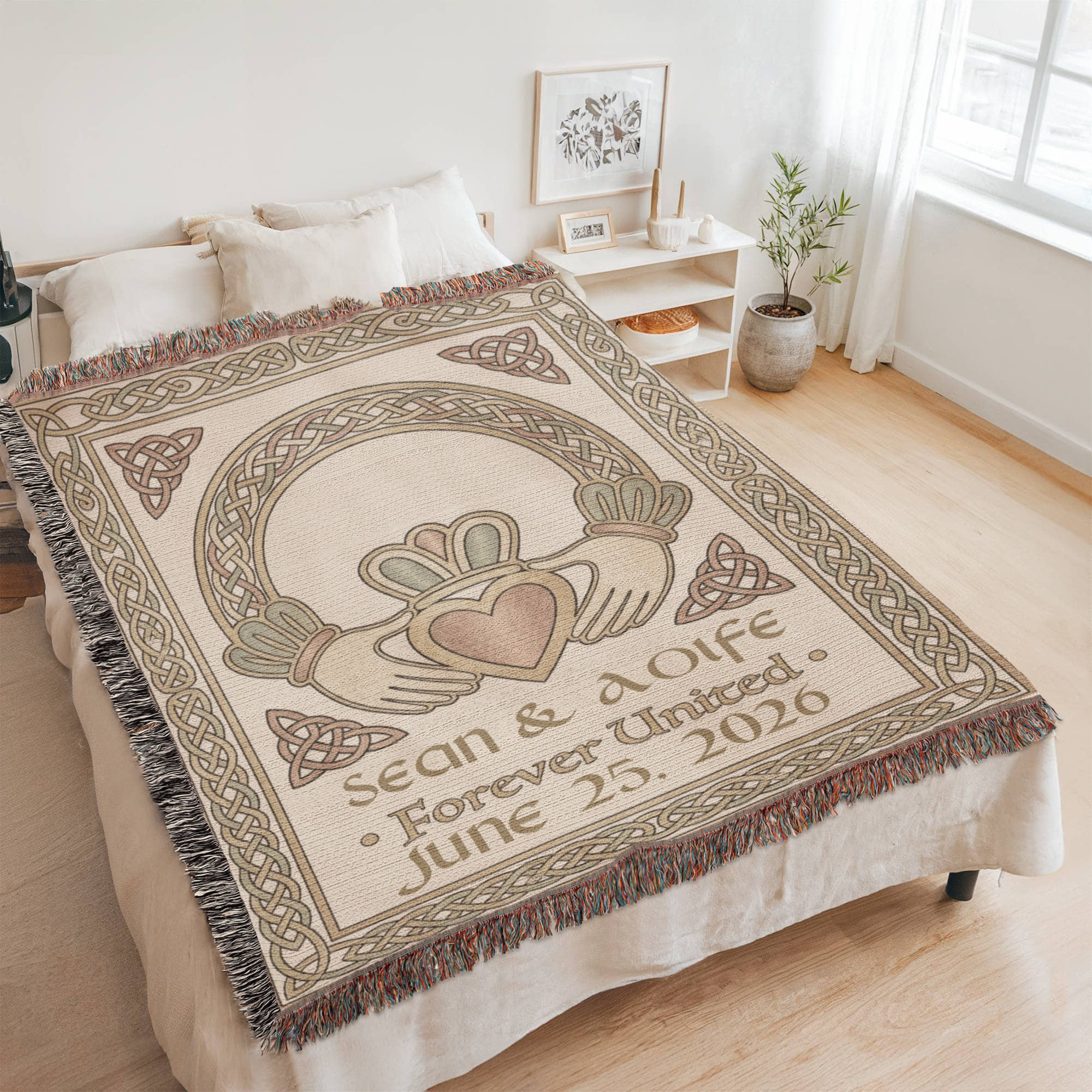 Personalized Irish Wedding Blanket | Claddagh Celtic Knot Cotton Throw