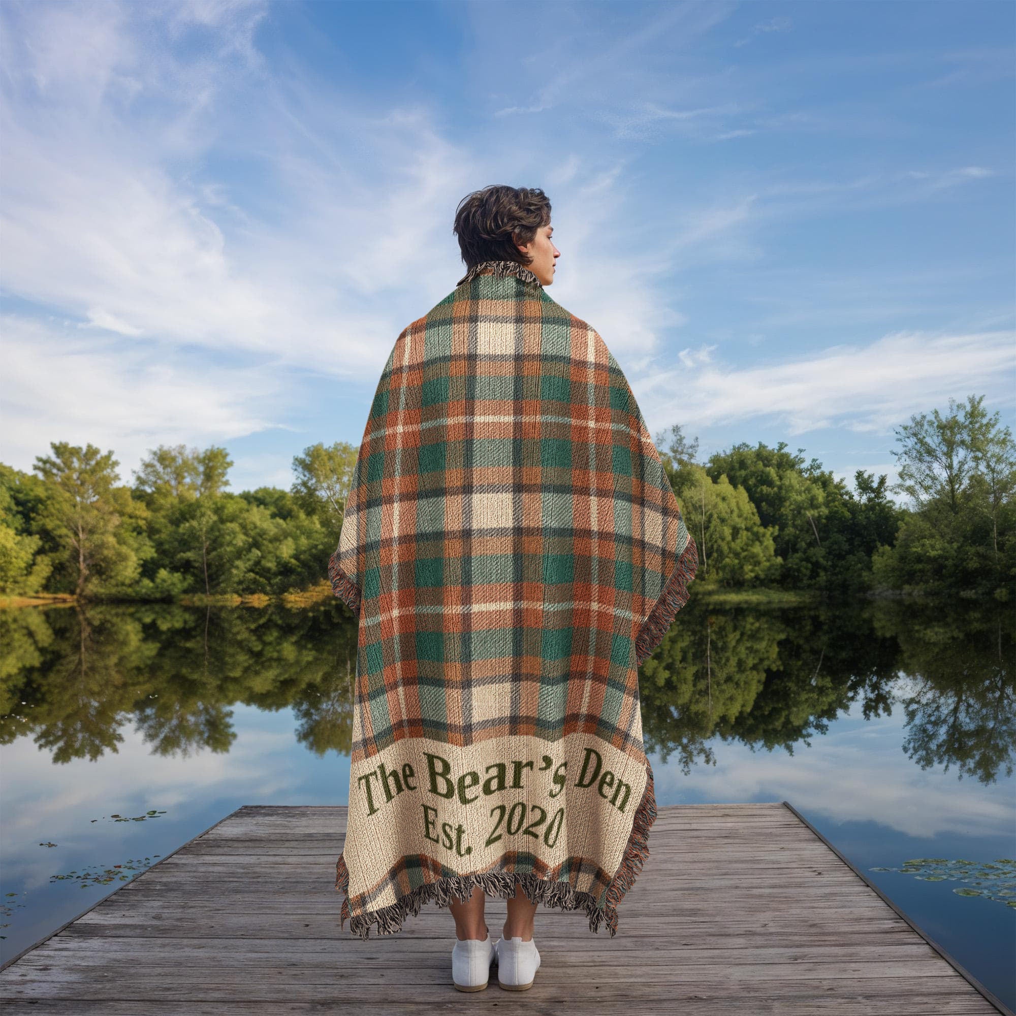 Custom Lodge Blanket | Personalized Cabin Name Throw | Plaid Cotton Heirloom Gift | Est. Year Woven Blanket | Hunting Cabin Decor