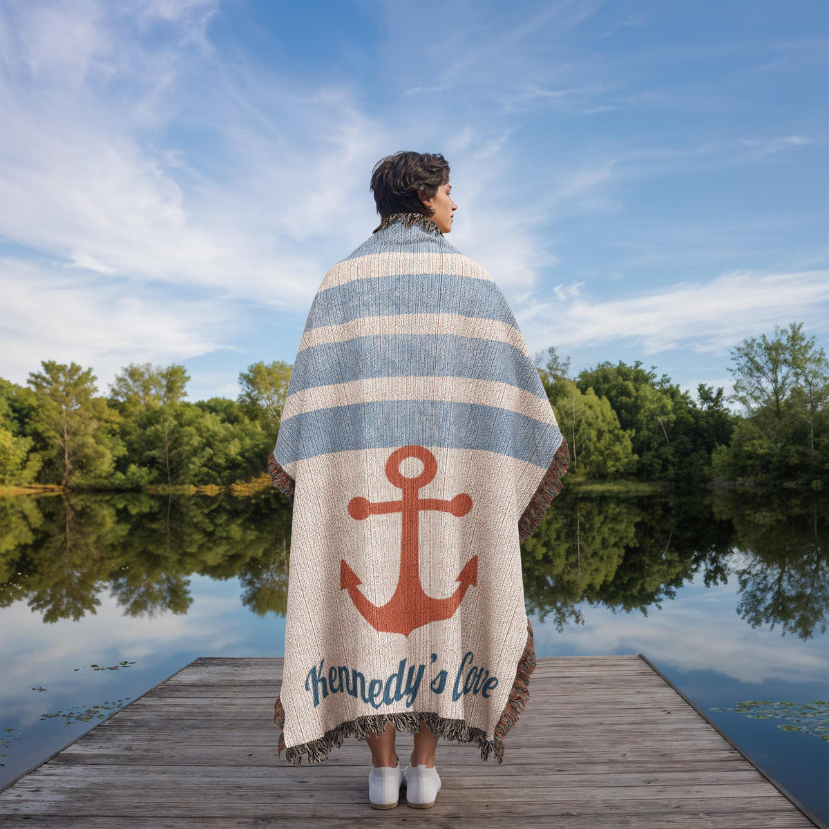 Personalized Nautical Blanket | Watercolor Anchor Cotton Throw