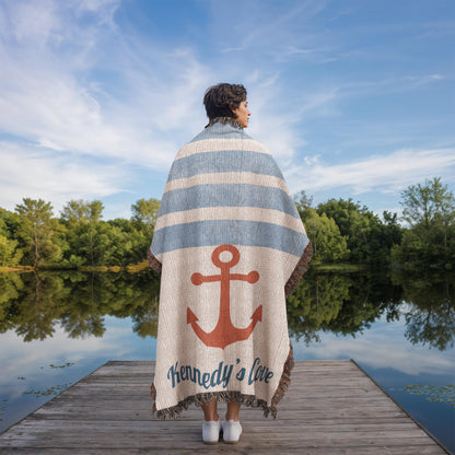 Personalized Nautical Blanket | Watercolor Anchor Cotton Throw