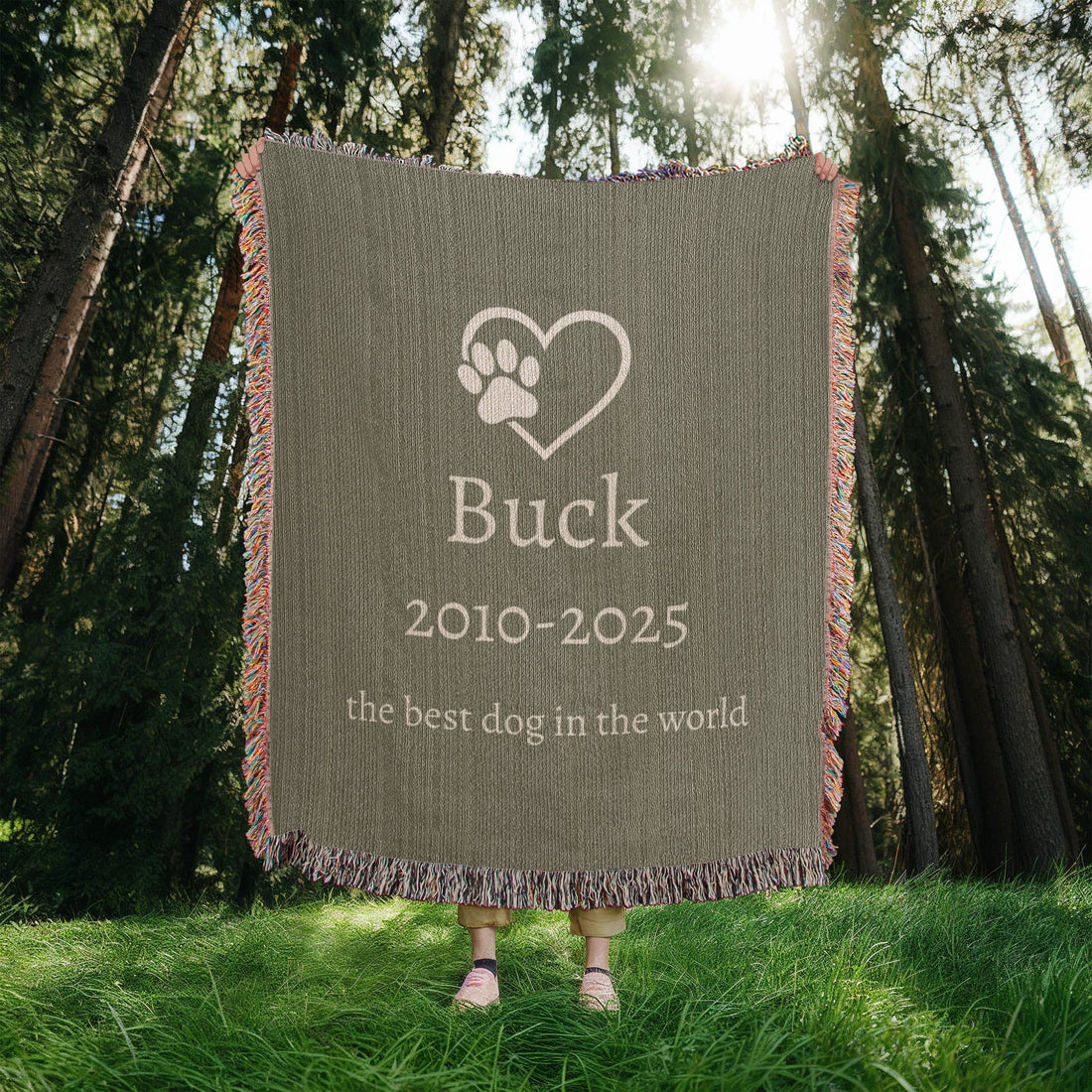Pet Memorial Blanket | Custom Name Dates &amp; Sentiment | Paw Heart Cotton Throw | Dog Cat Loss Keepsake | Personalized Sympathy Gift