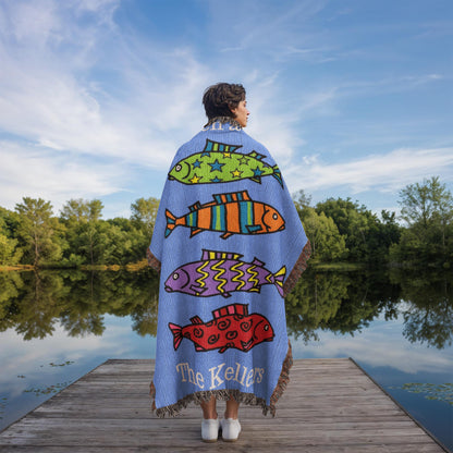 Personalized Lake House Blanket | Colorful Fish Cotton Throw