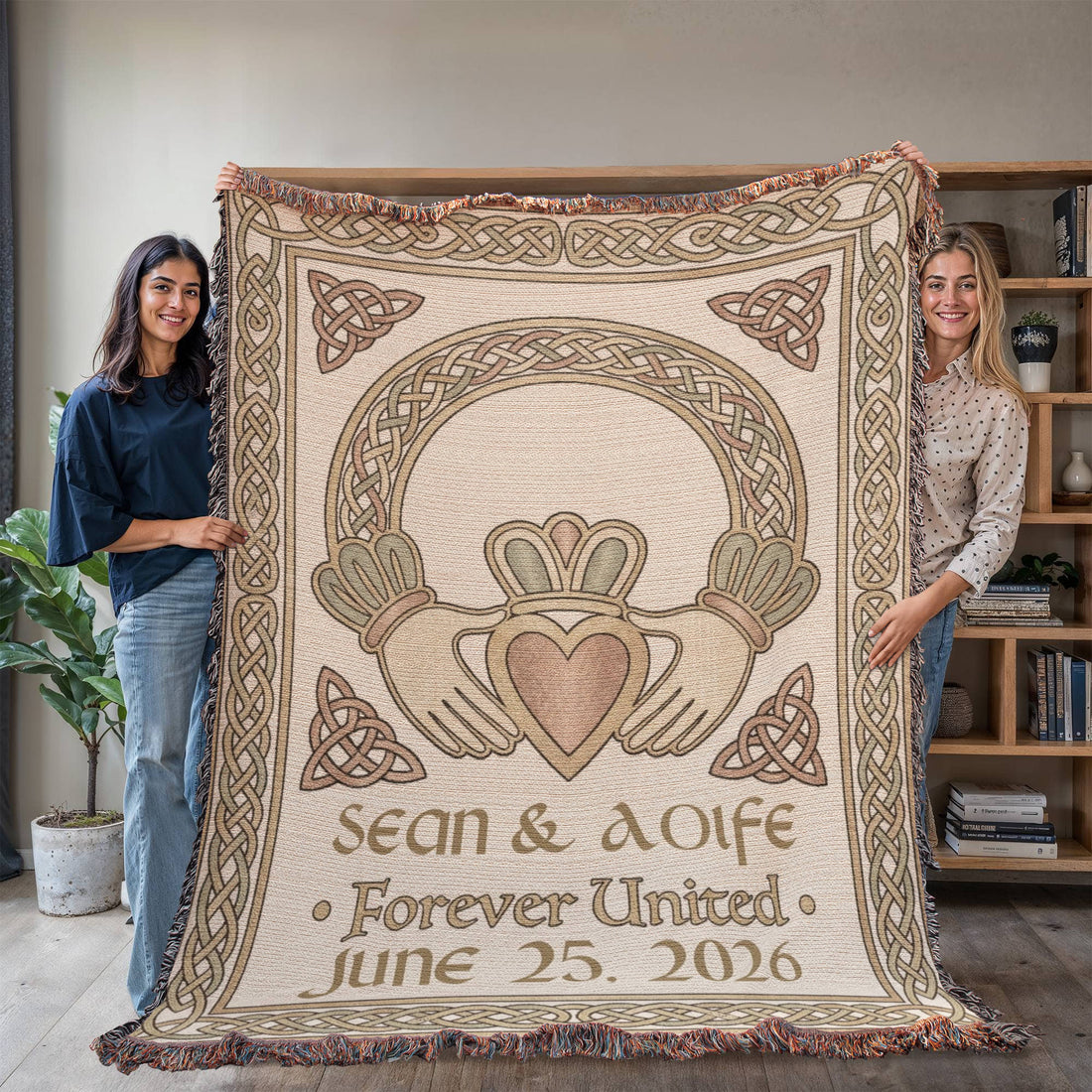 Personalized Irish Wedding Blanket | Claddagh Celtic Knot Cotton Throw