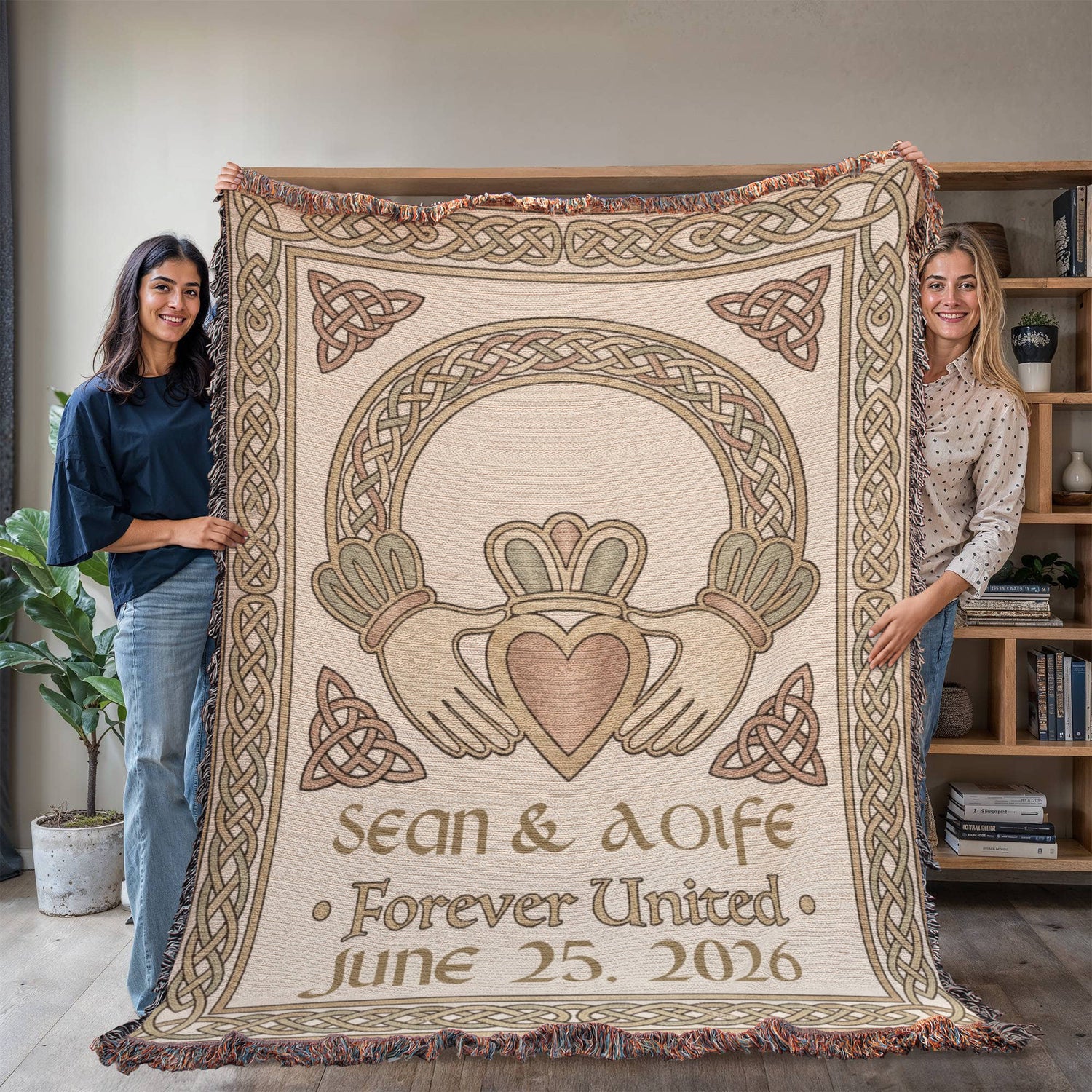 Personalized Irish Wedding Blanket | Claddagh Celtic Knot Cotton Throw
