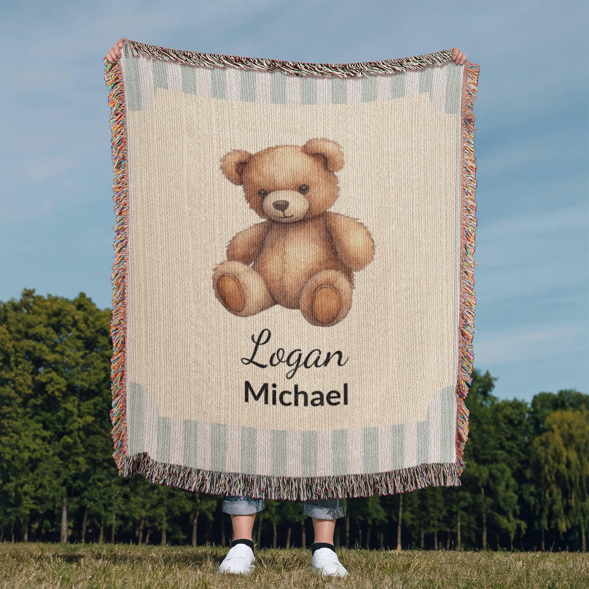 Personalized Baby Blanket | Teddy Bear Cotton Throw