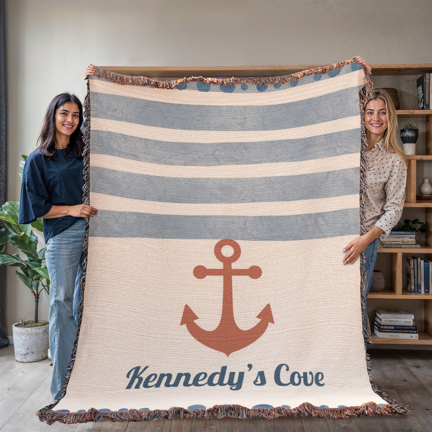 Personalized Nautical Blanket | Watercolor Anchor Cotton Throw
