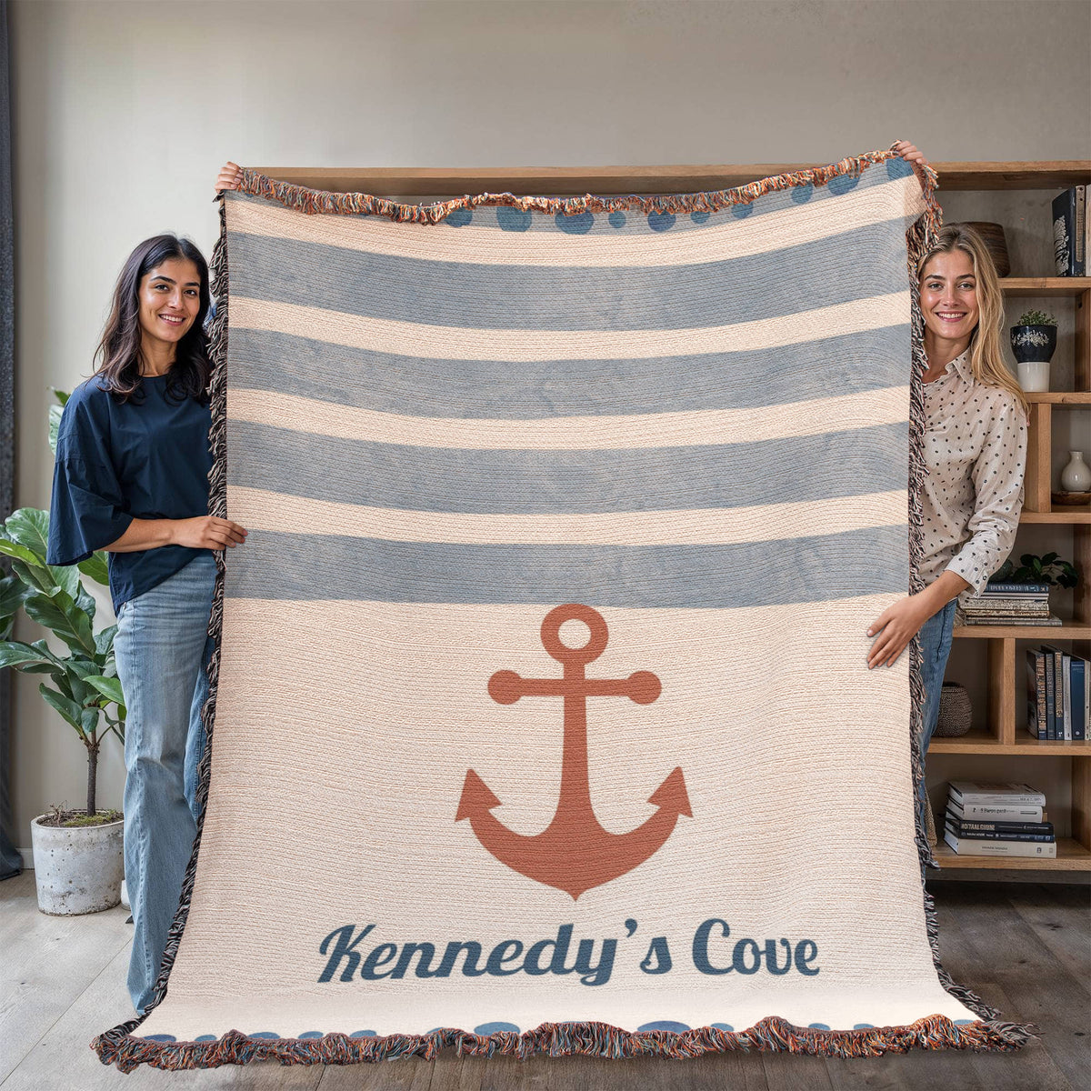 Personalized Nautical Blanket | Watercolor Anchor Cotton Throw