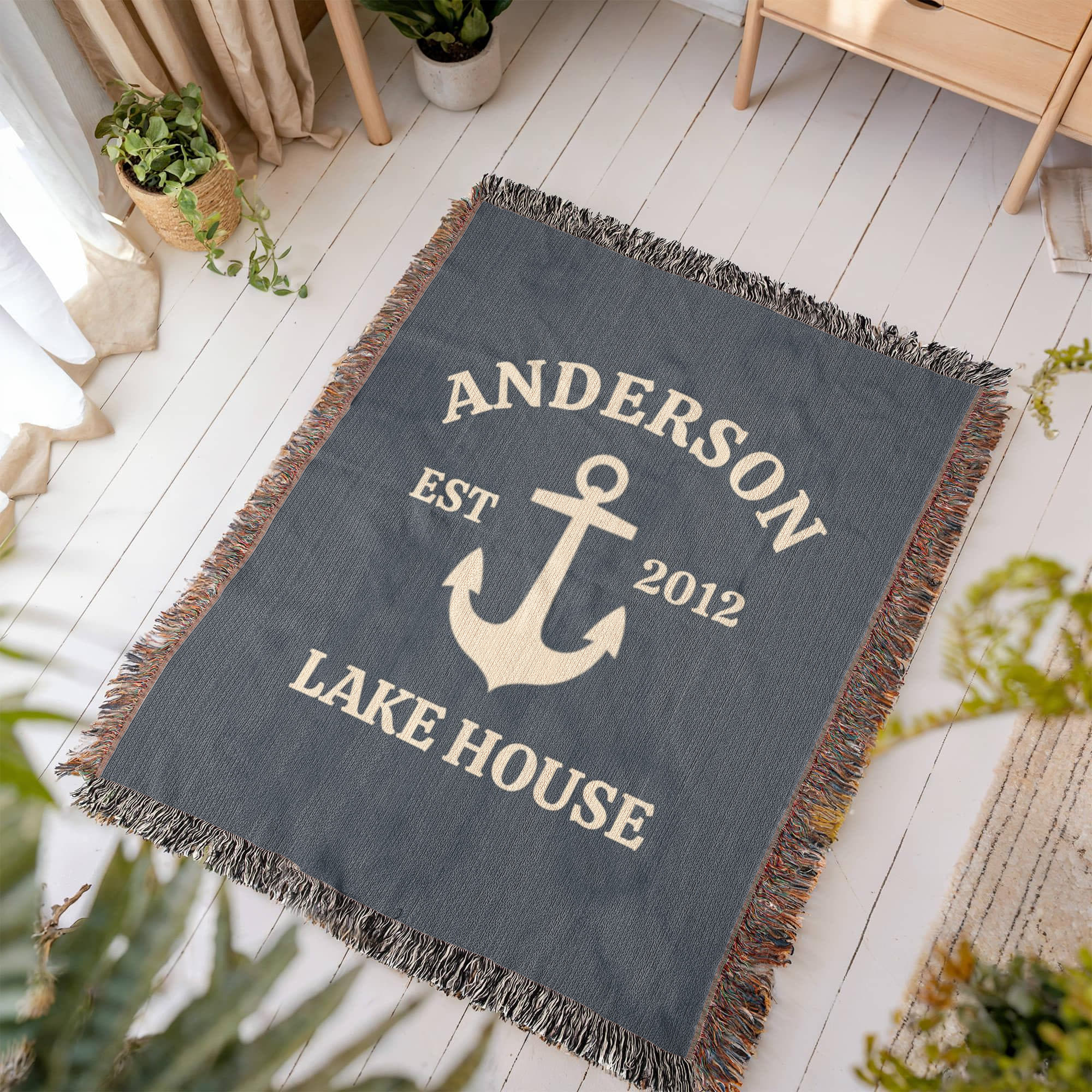 Custom Lake House Blanket | Personalized Family Name Anchor Throw