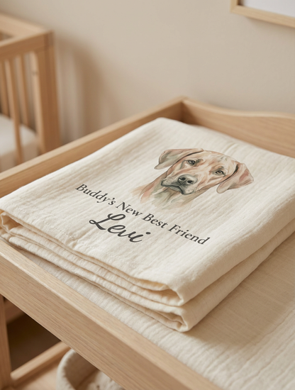 Personalized Baby Dog Name Gift • Custom Newborn Name Blanket • Baby &amp; Pet Announcement • Newborn Photo Prop • Baby Shower Gift