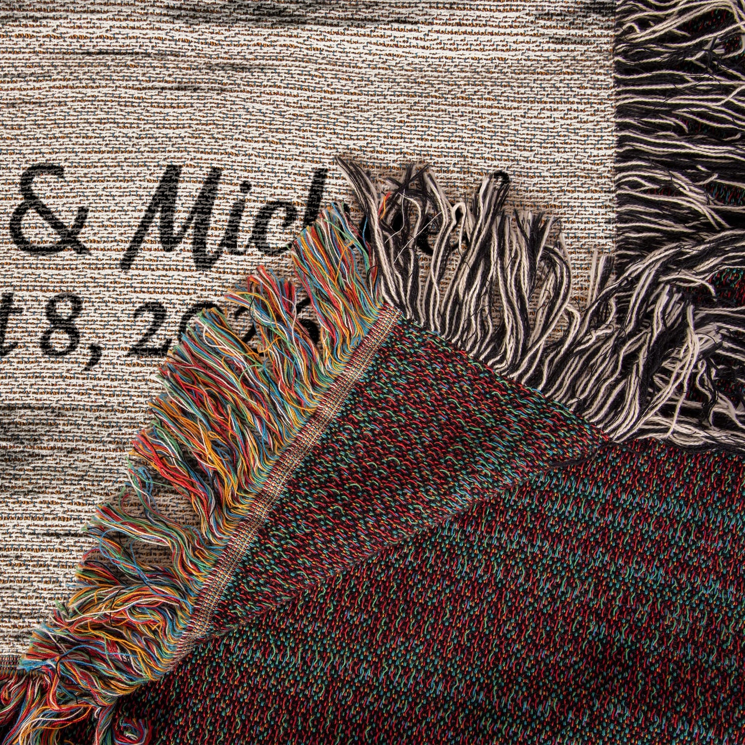 Custom Birchwood Blanket | Personalized Names &amp; Date Throw | Lodge Cabin Gift | Rustic Wedding Heirloom | Nature Woven Blanket | Couple Gift