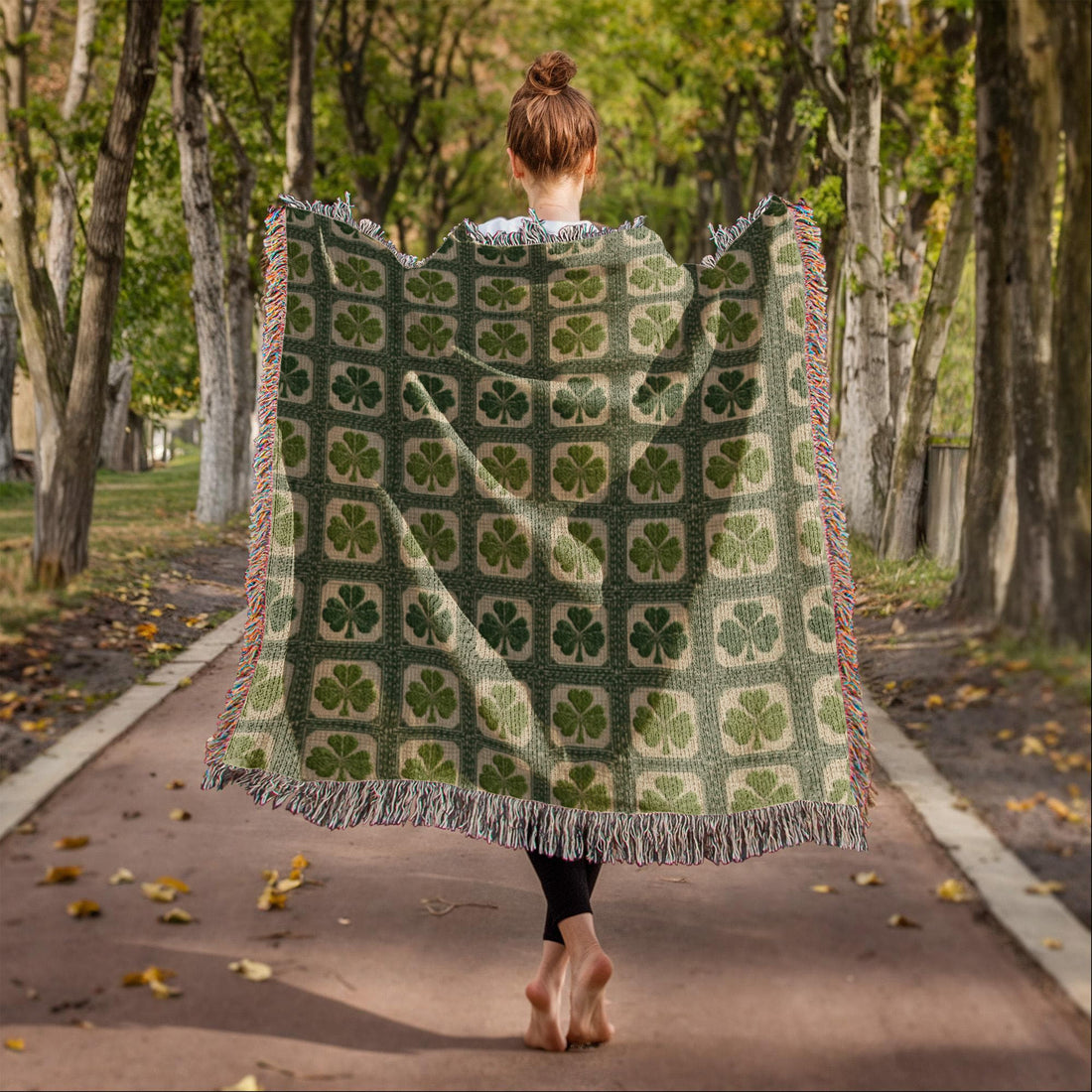 Shamrock Woven Cotton Blanket | Irish Clover Throw | St. Patrick&