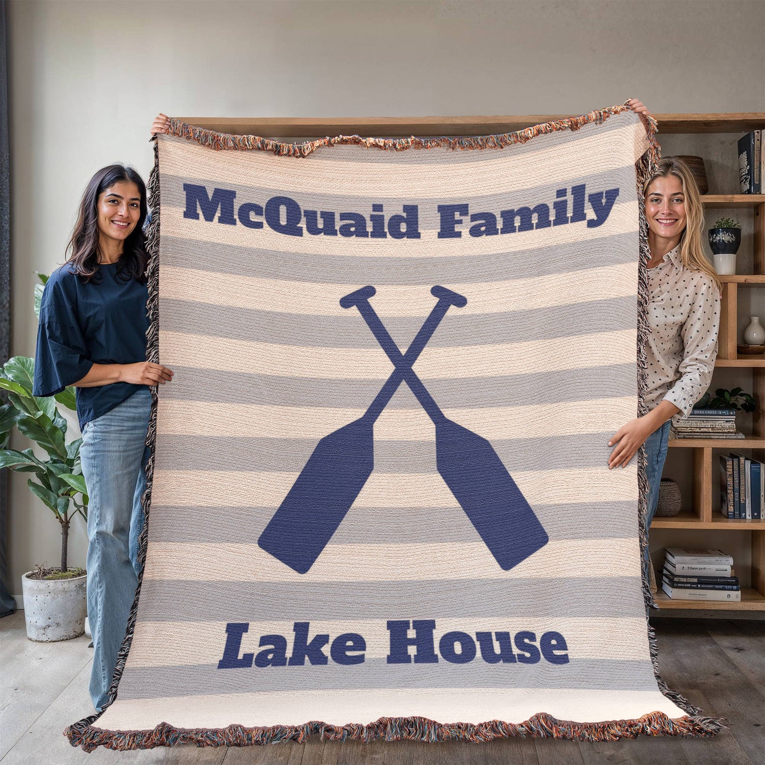 Personalized Lake House Blanket | Crossed Oars Cotton Throw