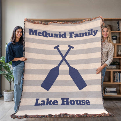 Personalized Lake House Blanket | Crossed Oars Cotton Throw