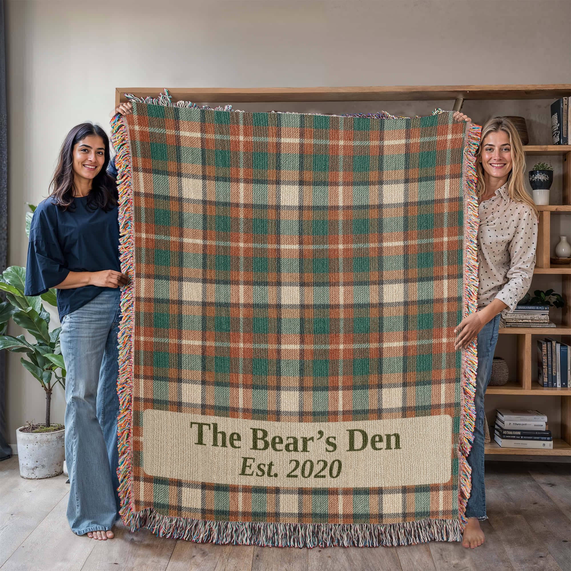 Custom Lodge Blanket | Personalized Cabin Name Throw | Plaid Cotton Heirloom Gift | Est. Year Woven Blanket | Hunting Cabin Decor