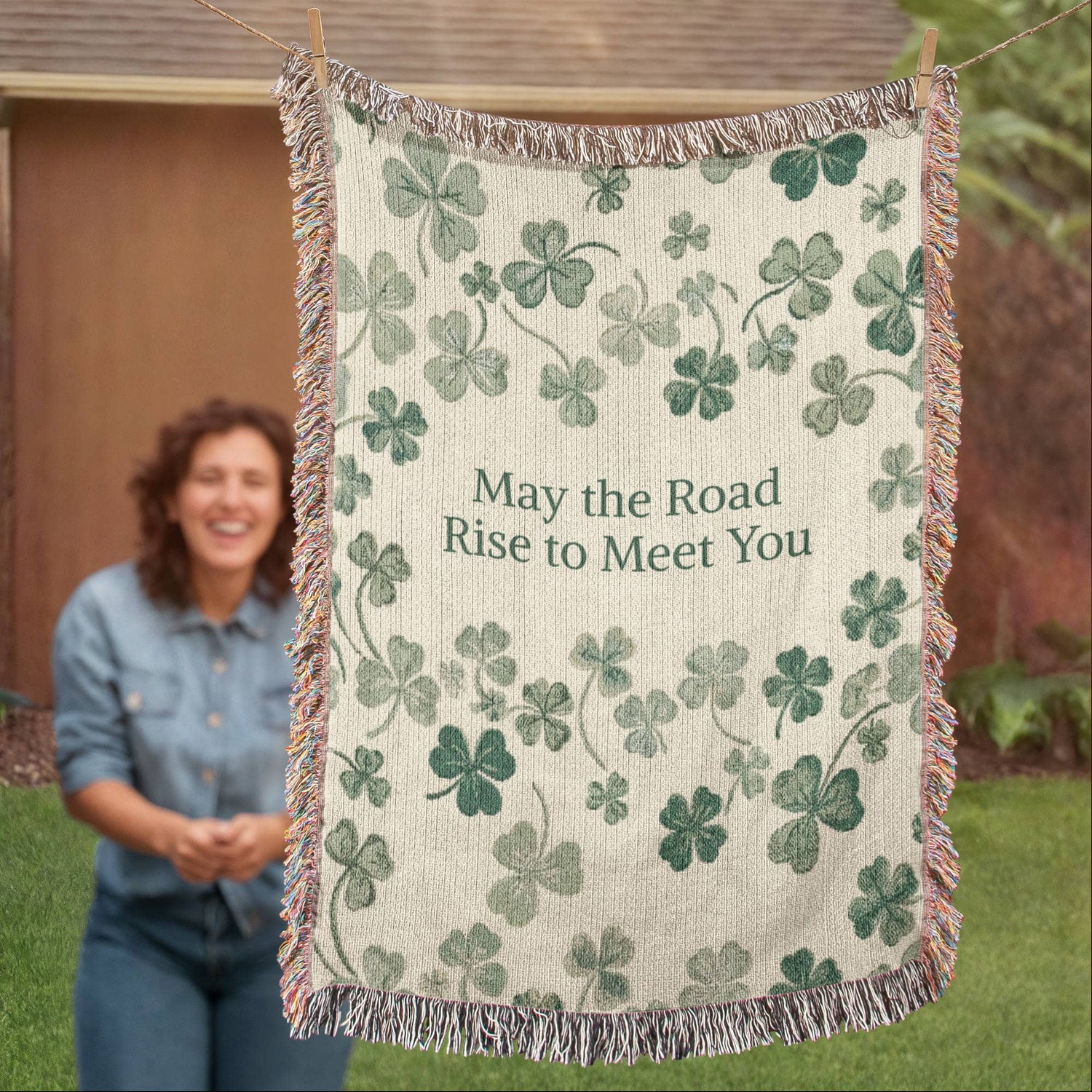 Irish Blessing Blanket  Gift| Shamrock Cotton Throw | Personalized Irish Quote Gift | Heirloom Woven Heritage Blanket | St. Patrick&