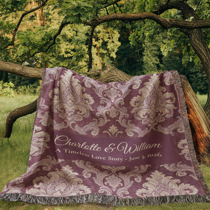 Personalized Wedding Blanket | Damask Floral Cotton