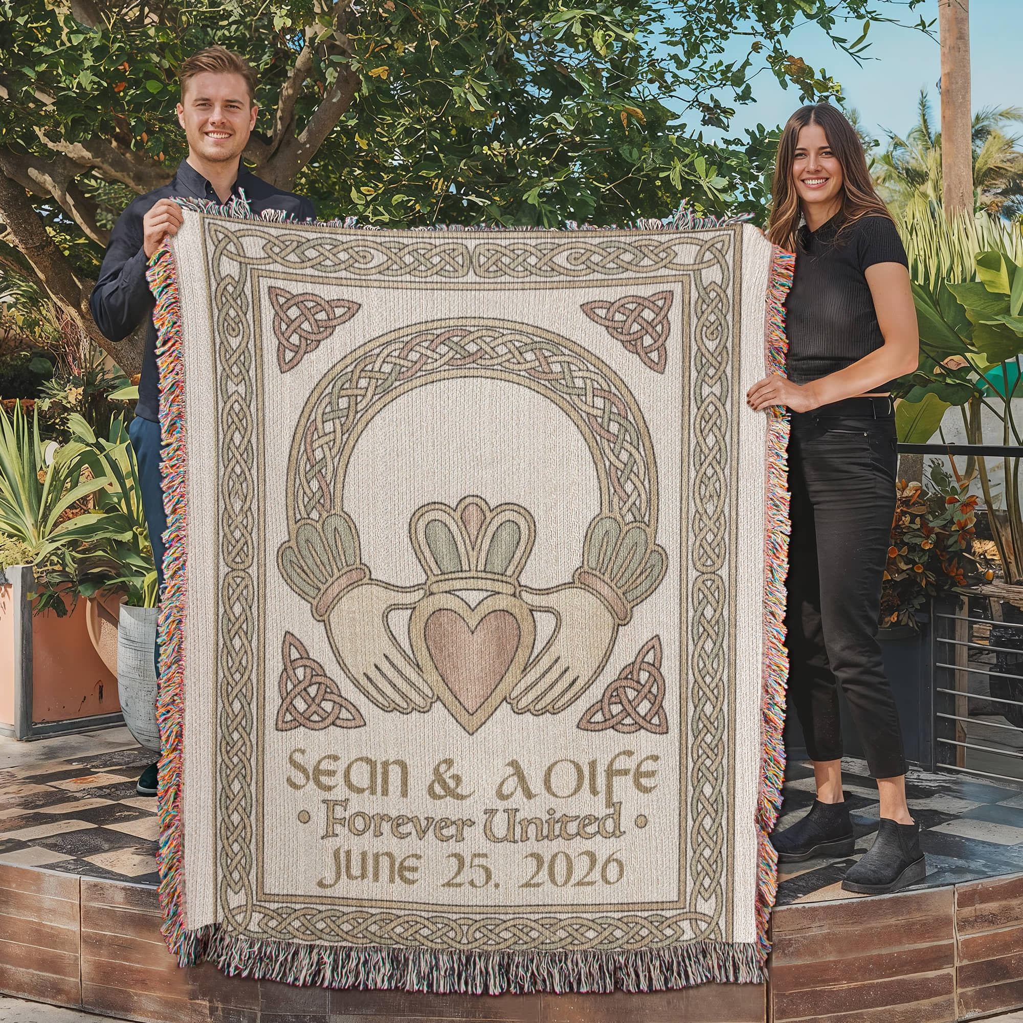 Personalized Irish Wedding Blanket | Claddagh Celtic Knot Cotton Throw