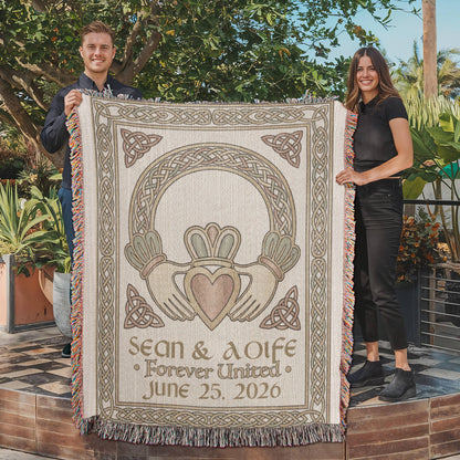 Personalized Irish Wedding Blanket | Claddagh Celtic Knot Cotton Throw
