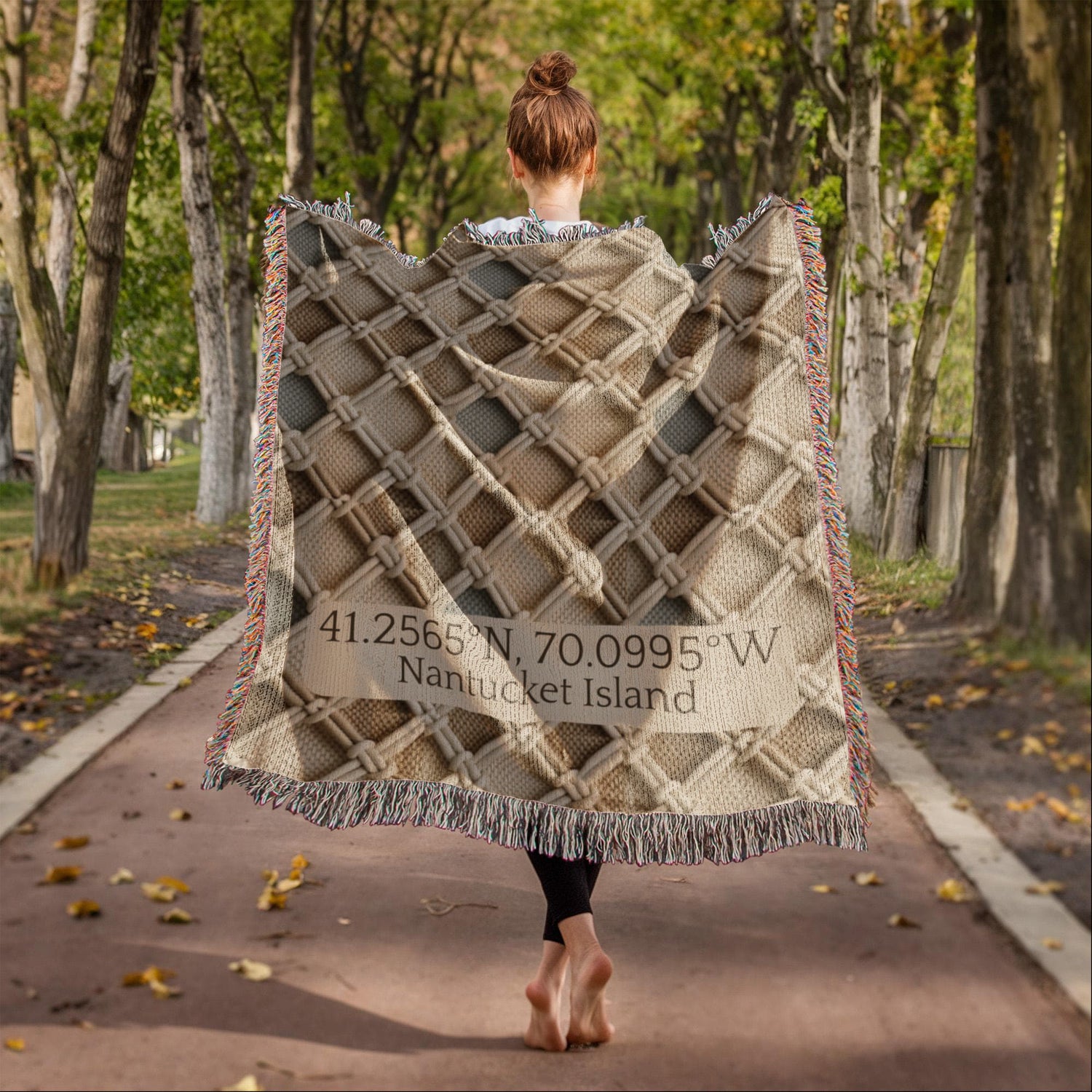 Custom Coordinates Blanket | Nantucket Island Cotton Throw | GPS Location Gift | Beach House Decor | Personalized Place Heirloom | Coastal