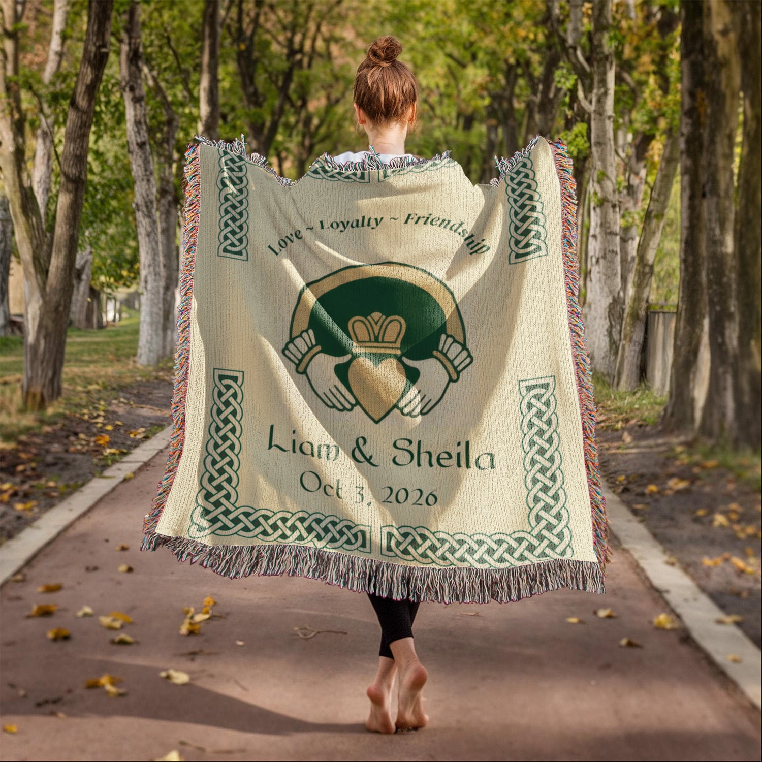 Irish Claddagh Blanket | Personalized Couple Names &amp; Date | Celtic Knot Cotton Throw | Heritage Wedding Gift | Heirloom Woven Irish Blanket