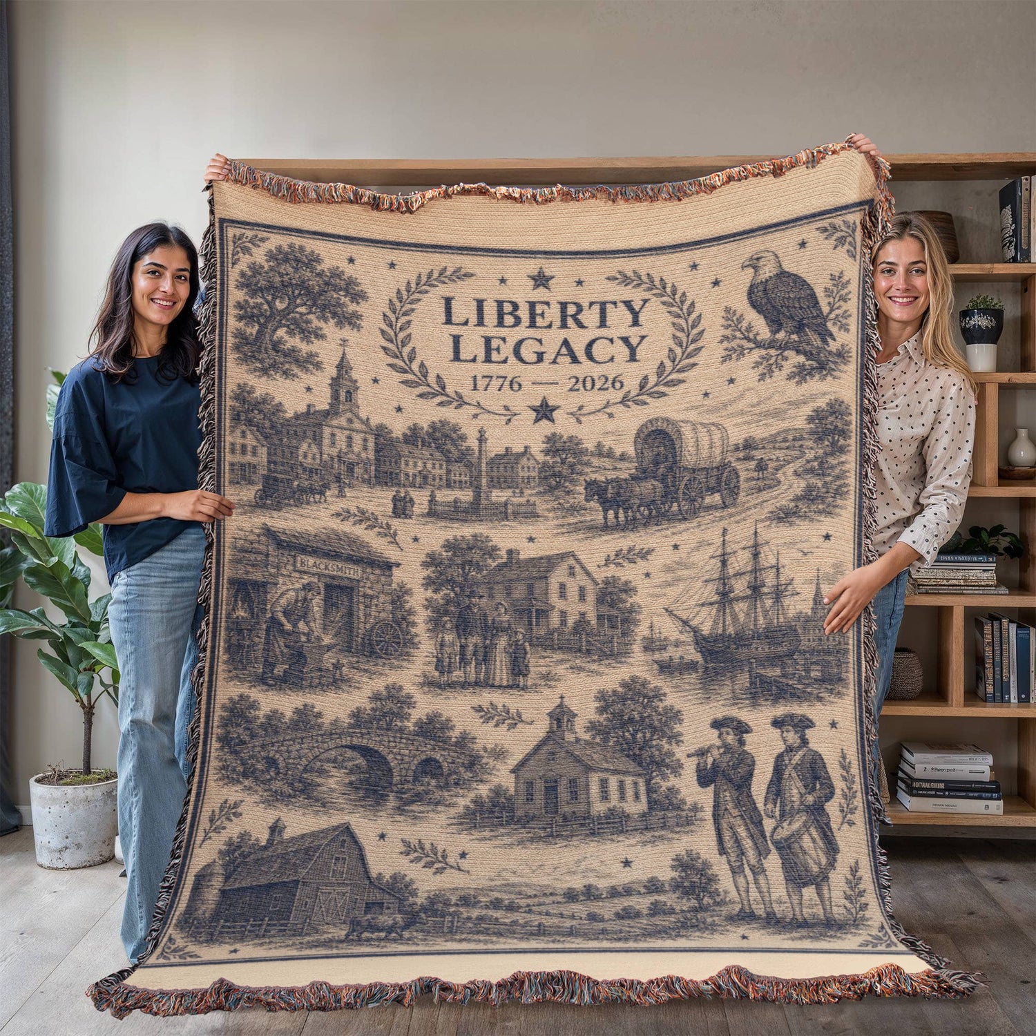 Liberty Legacy 1776-2026 Woven Blanket, America 250th Anniversary Throw, Patriotic Heirloom Cotton Tapestry, Semiquincentennial Gift