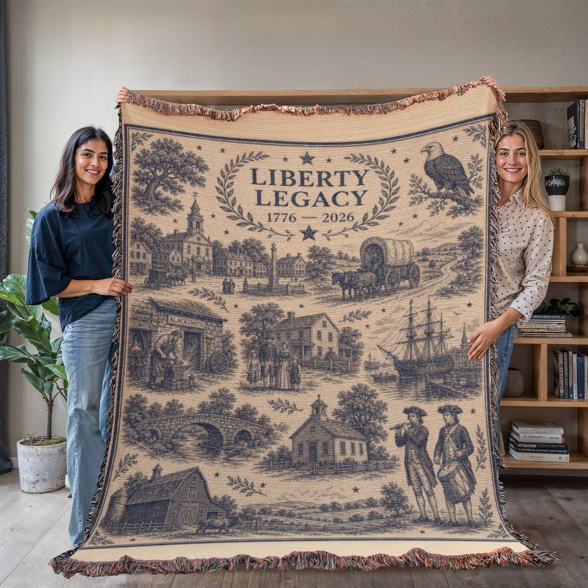 Liberty Legacy 1776-2026 Woven Blanket, America 250th Anniversary Throw, Patriotic Heirloom Cotton Tapestry, Semiquincentennial Gift