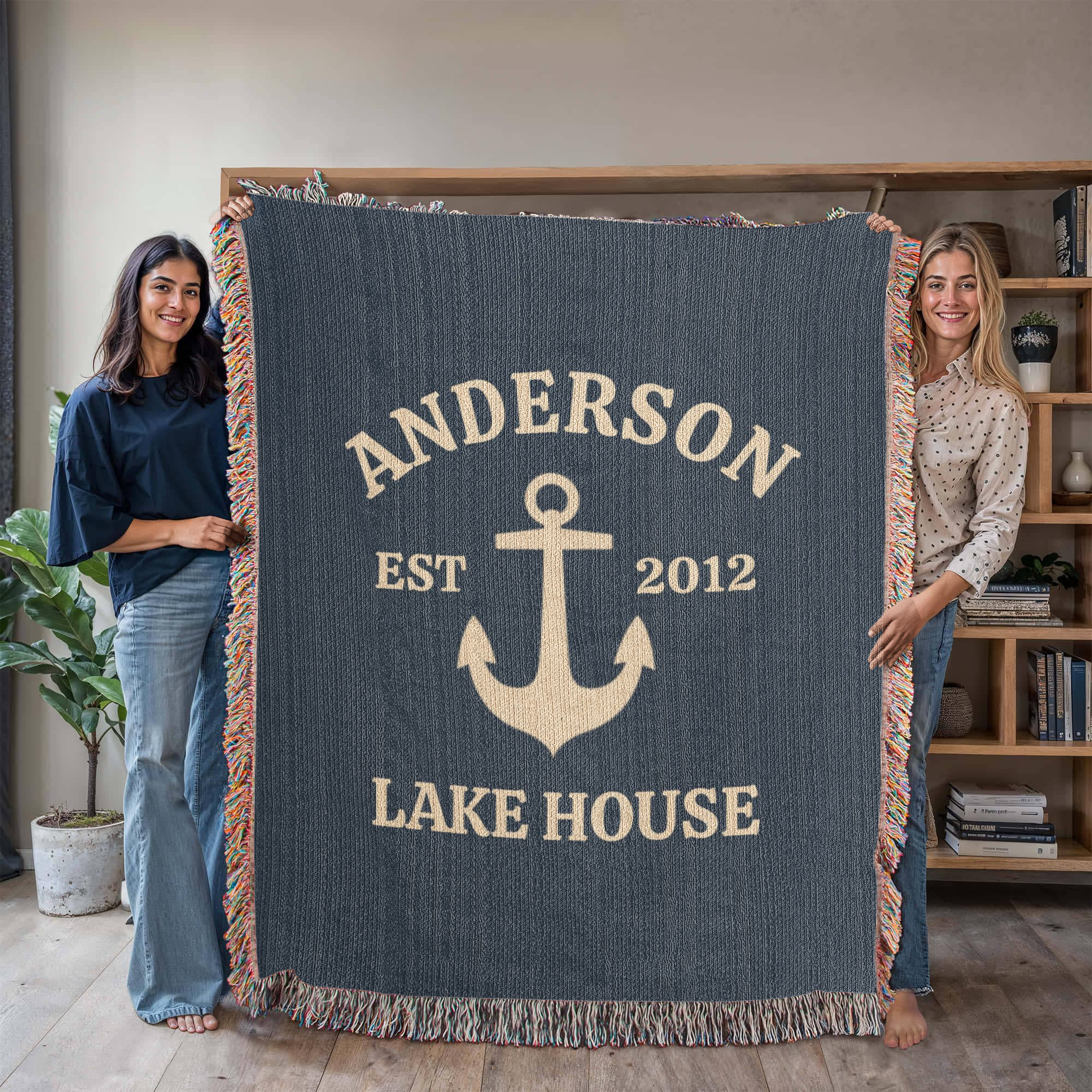 Custom Lake House Blanket | Personalized Family Name Anchor Throw