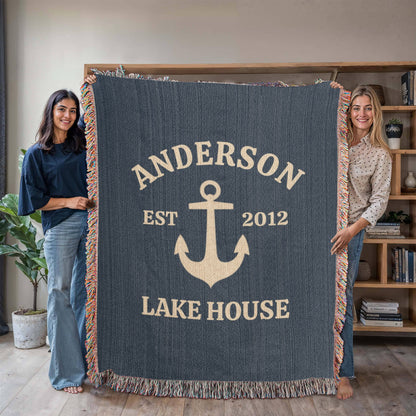 Custom Lake House Blanket | Personalized Family Name Anchor Throw