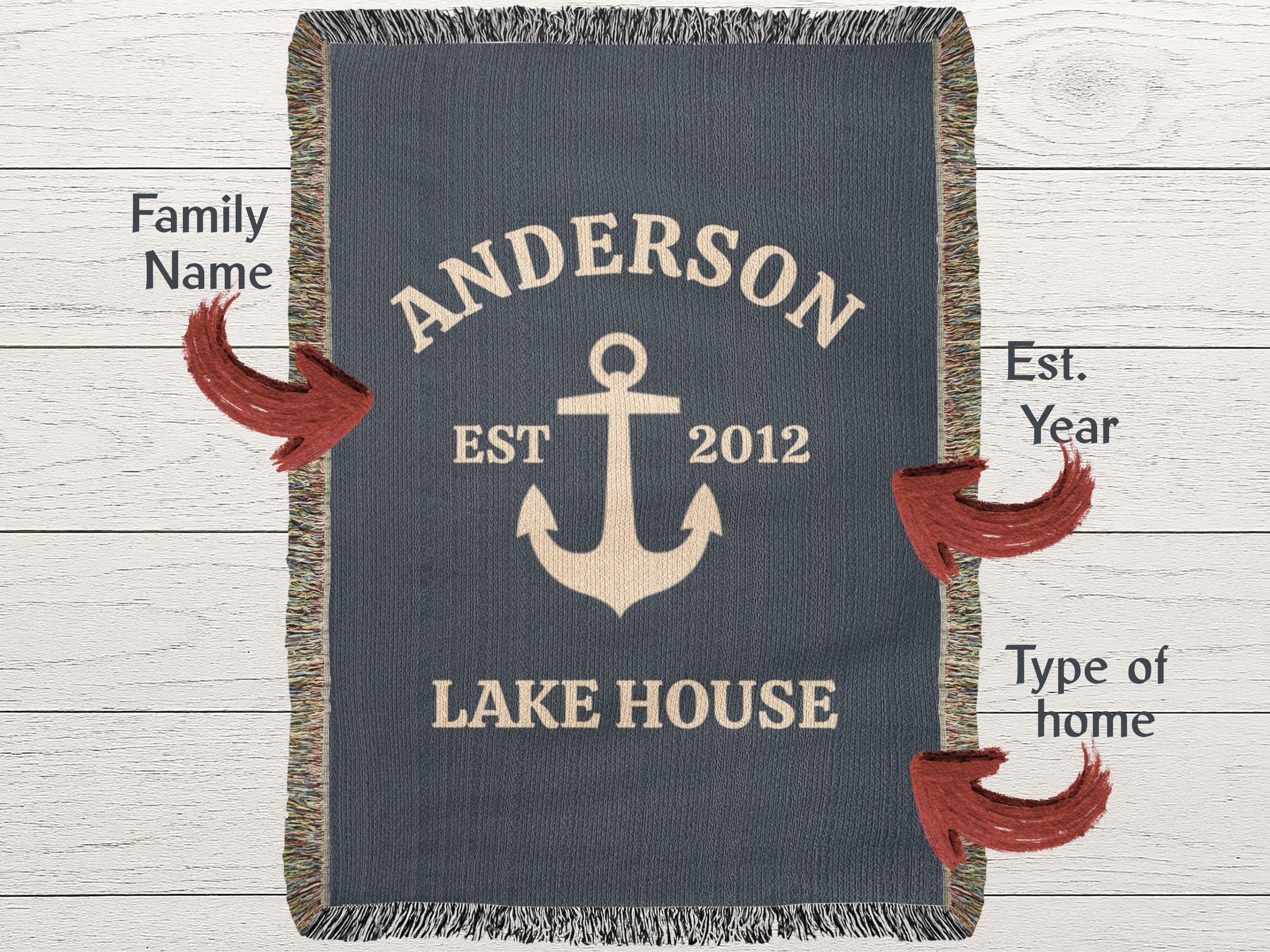 Custom Lake House Blanket | Personalized Family Name Anchor Throw