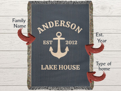 Custom Lake House Blanket | Personalized Family Name Anchor Throw