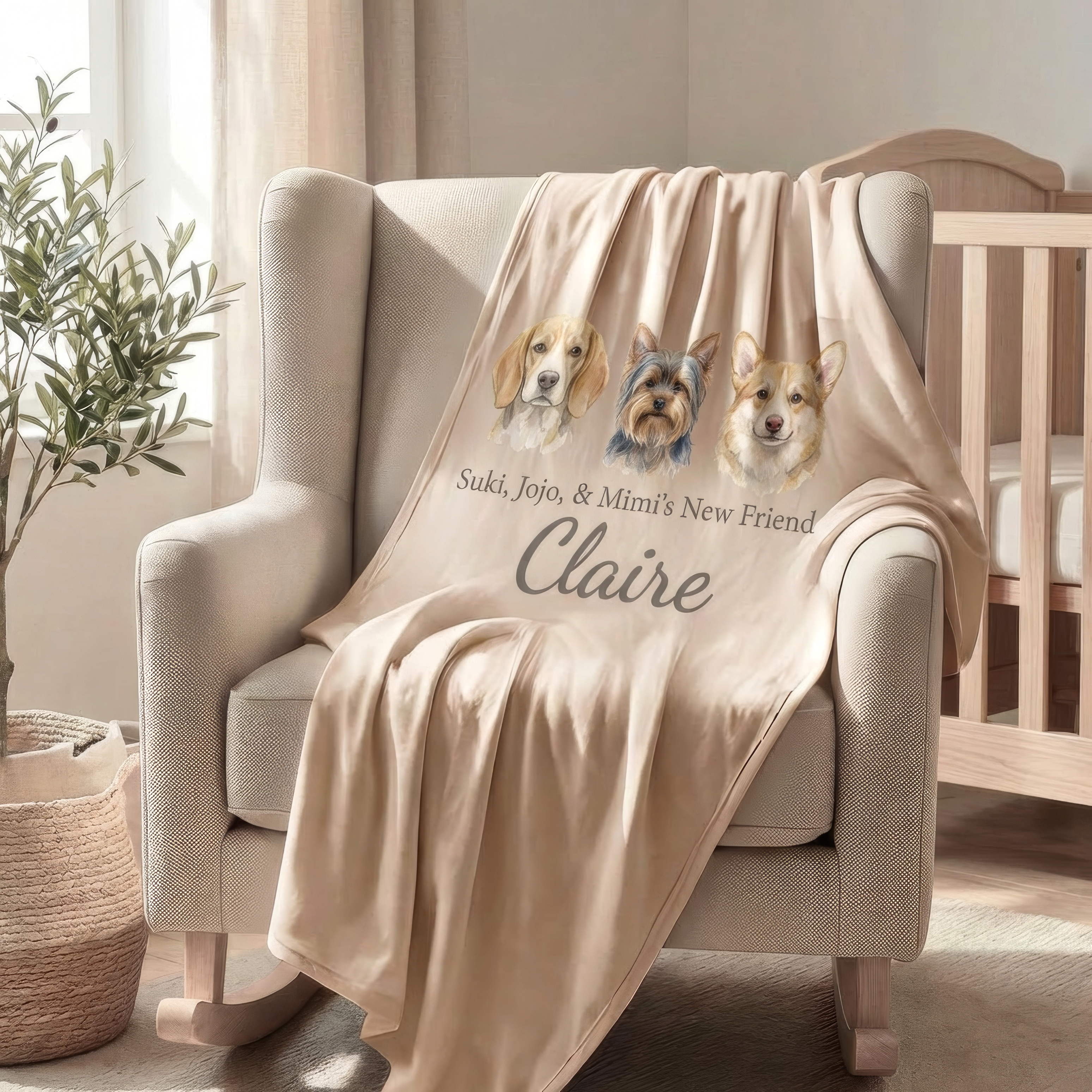 Personalized Baby &amp; Dog Name Swaddle Blanket • Custom Newborn Name Blanket • Baby &amp; Pet Announcement • Newborn Photo Prop • Baby Shower Gift
