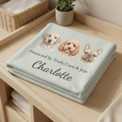 Personalized Baby Dog Name Gift • Custom Newborn Name Blanket • Baby &amp; Pet Announcement • Newborn Photo Prop • Baby Shower Gift