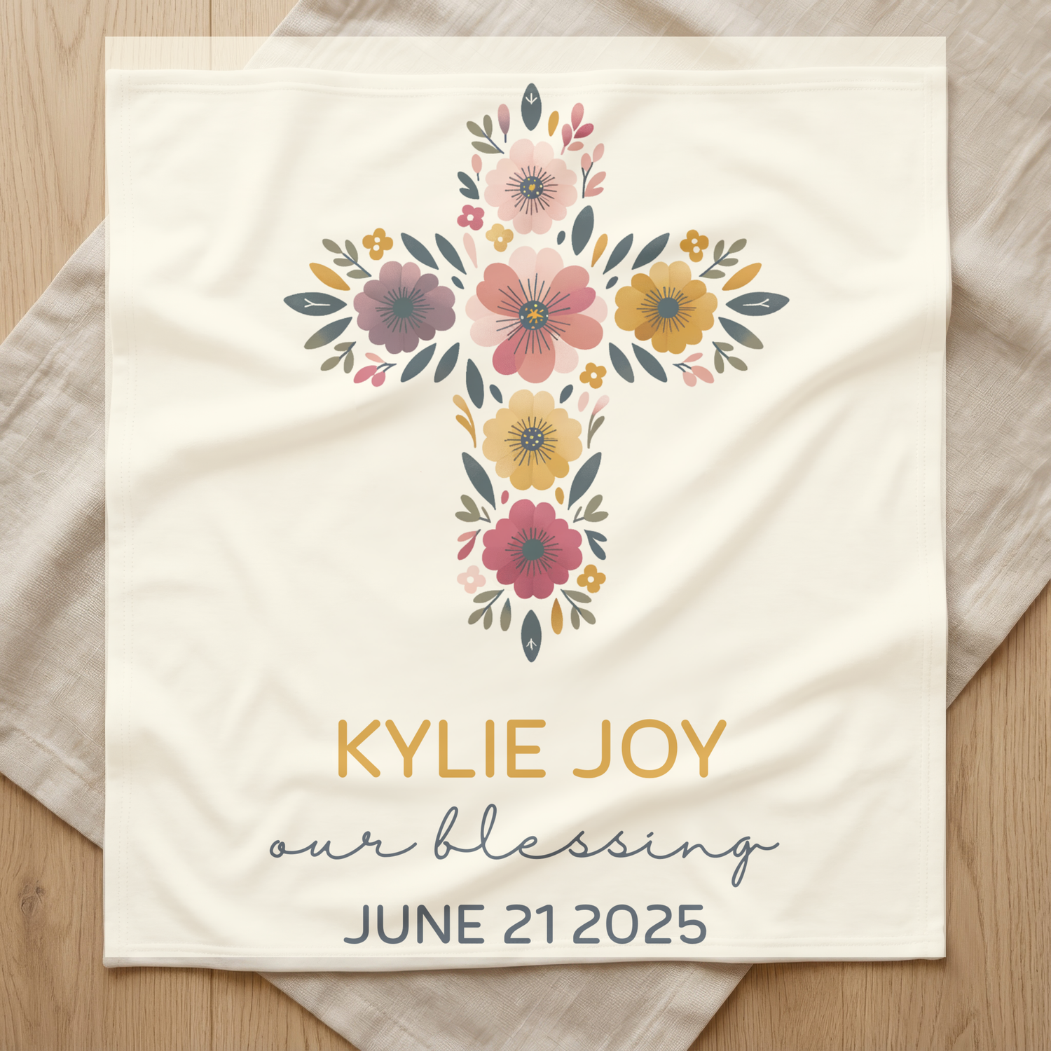 Baby Personalized Christian Baby Blanket Floral Cross Nursery Gift Custom Name Baptism Christening Newborn Blessing Keepsake