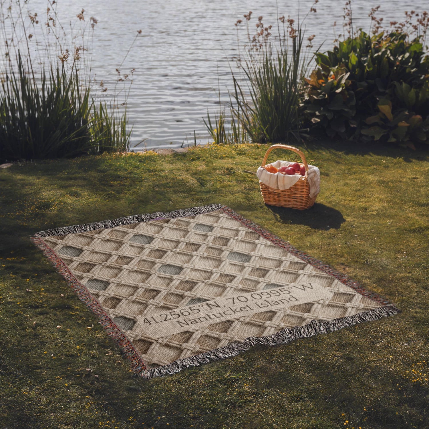 Custom Coordinates Blanket | Nantucket Island Cotton Throw | GPS Location Gift | Beach House Decor | Personalized Place Heirloom | Coastal