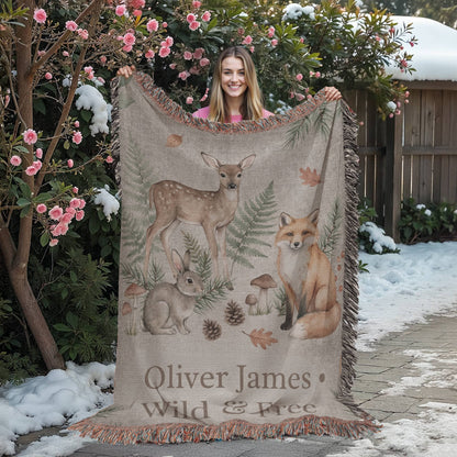 Personalized Baby Blanket | Woodland Animals Cotton Throw