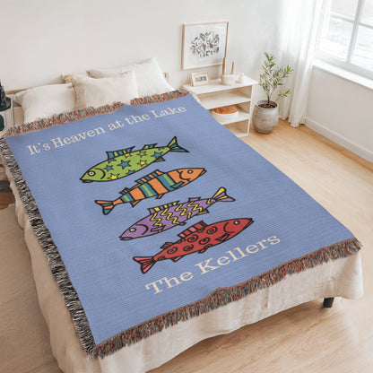 Personalized Lake House Blanket | Colorful Fish Cotton Throw