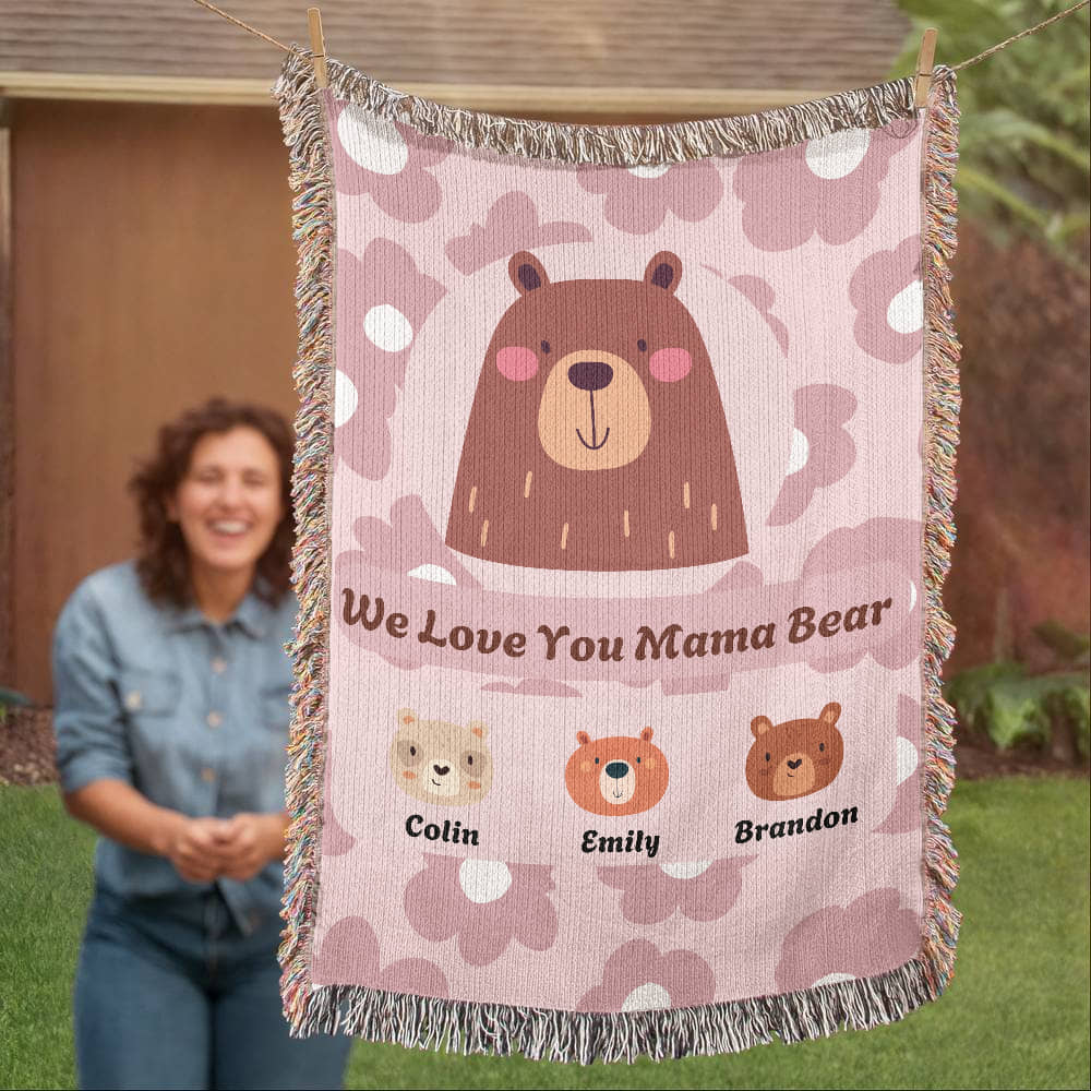 Mama Bear Personalized Woven Blanket