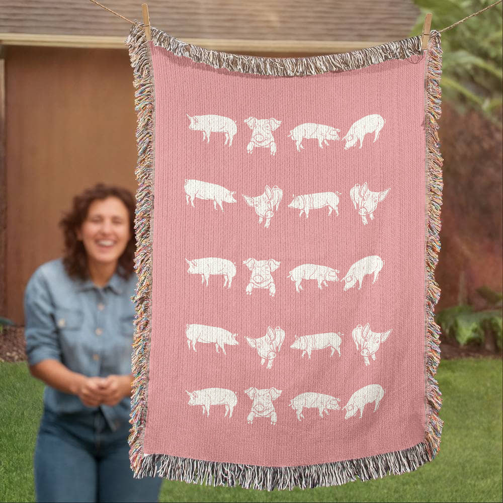 Pink Pig Heirloom Woven Blanket