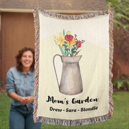 Personalized Gift for Mom Children's Birth Flowers Woven Blanket
