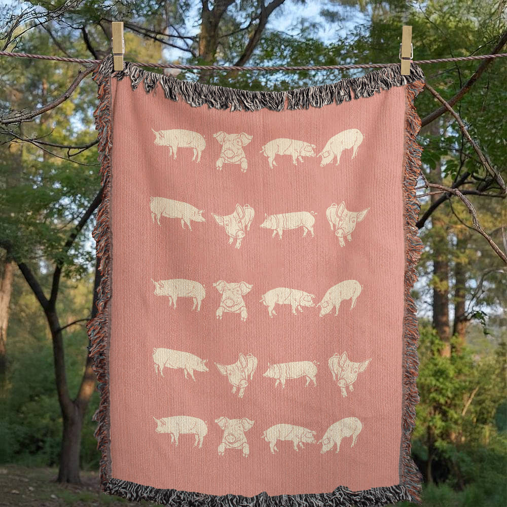 Pink Pig Heirloom Woven Blanket